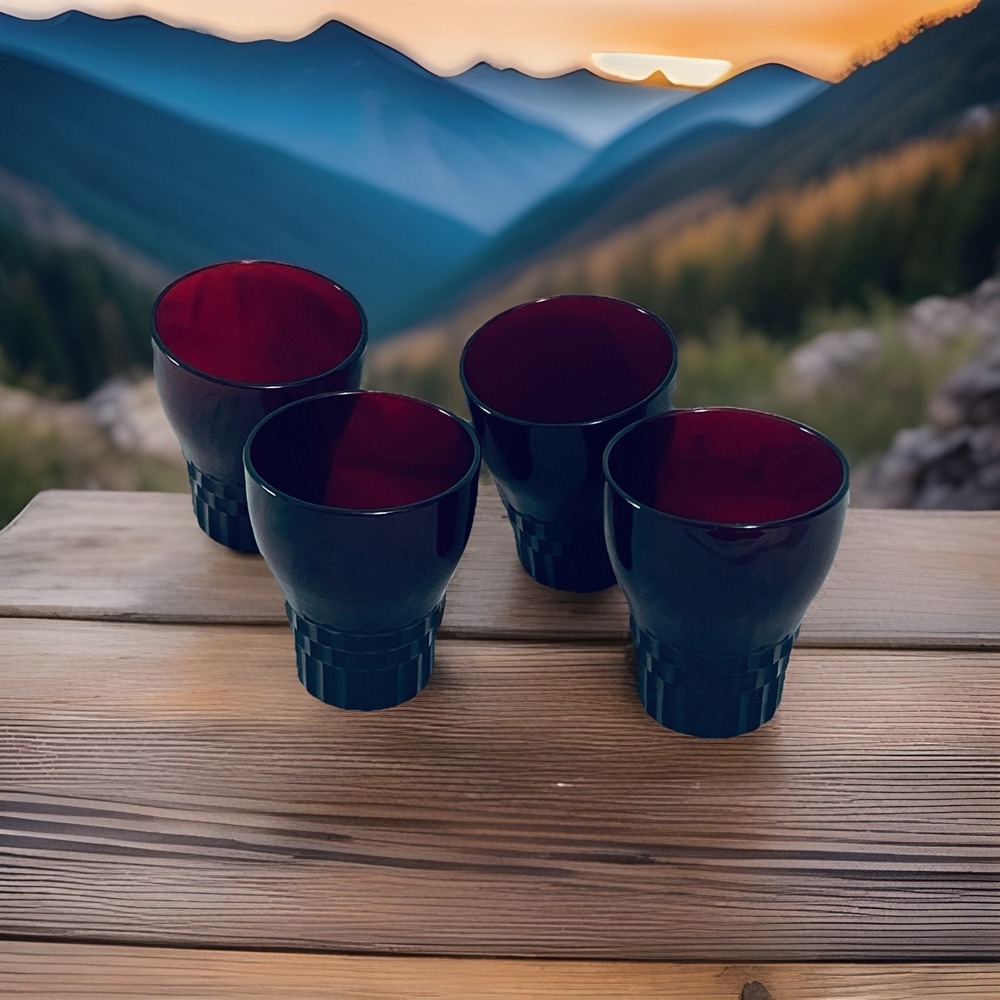 Set Of  4 Vintage Anchor Hocking Windsor Royal Ruby Red‎ Glass 8 oz Tumblers 4"